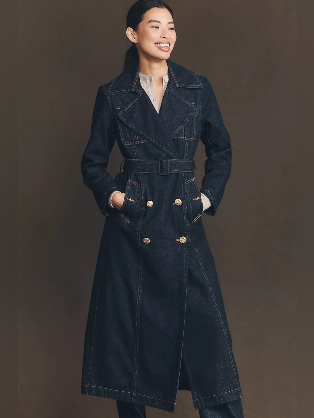 This is the AVEC LES FILLES Denim Trench in a dark classic wash - Picture 4 of 4